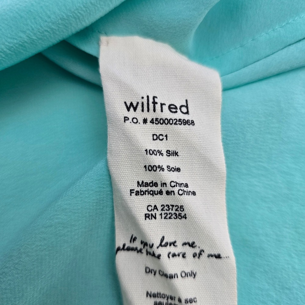 Wilfred Women's Aquamarine 100% Silk Ruffle Mini Slip Spaghetti Straps Dress S - Picture 7 of 11